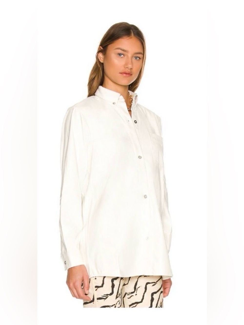WeWoreWhat | Vegan Leather Boyfriend Shirt in Ivory Size XS